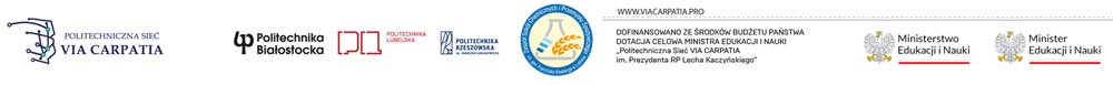 Loga Politechniczna sieć VIA CARPATIA, POLITECHNIKA LUBELSKA, POLITECHNIKA BIAŁOSTOCKA, POLITECHNIKA RZESZOWSKA, MINISTERSTWO EDUKACJI I NAUKI, MINISTER EDUKACJI I NAUKI ORAZ INFORMACJA O DOFINANSOWANIU ZE ŚRODKÓW BUDRZETU PAŃSTWA